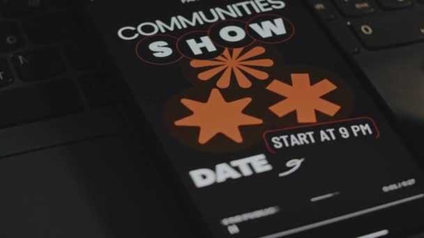 Fläktsamhällen Evenemangsshow Datum Tillägnad Fan Communities Grafisk Presentation Smartphone Skärmen — Stockvideo