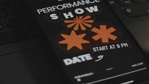 Mostra Arte Performance Data Hora Apresentação Gráfica Tela Smartphone Mão — Vídeo de Stock