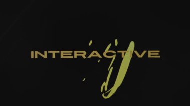 Etkileşimli deneyimler, siyah arkaplanda altın renkli yazılar. Aktif hareket eden nokta ve ışıltılarla grafiksel sunum. Eğlence konsepti.