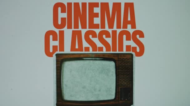 Cinema Classics Inscription Grey Background Image Vintage Set Vhs Effect — Stock Video
