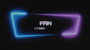 Taraftarlar siyah arkaplan üzerine yazı yazıyorlar. Pembe ve mavi renkli ışıklı neon çerçeveli grafik sunumu. Eğlence konsepti.