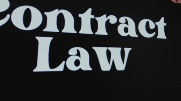 Nápis Smluvního Práva Černém Pozadí Grafická Prezentace Právní Pojem — Stock video