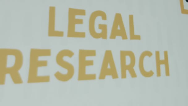 Inscripción Investigación Legal Sobre Fondo Blanco Presentación Gráfica Con Retratos — Vídeos de Stock