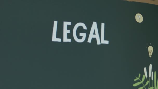 Legal Representation Inscription Green Chalkboard Background Graphic Presentation Teaching Process — Stock Video