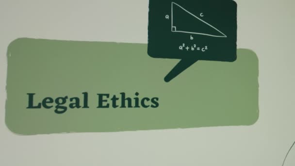 Inscrição Ética Legal Fundo Verde Apresentação Gráfica Com Filósofo Desenhado — Vídeo de Stock