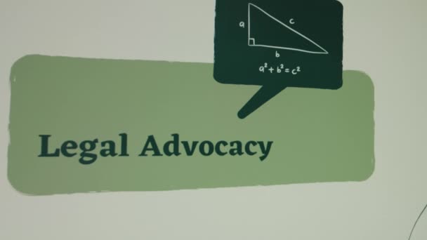 Juridisk Rådgivning Inskription Grön Bakgrund Grafisk Presentation Med Tecknad Filosof — Stockvideo