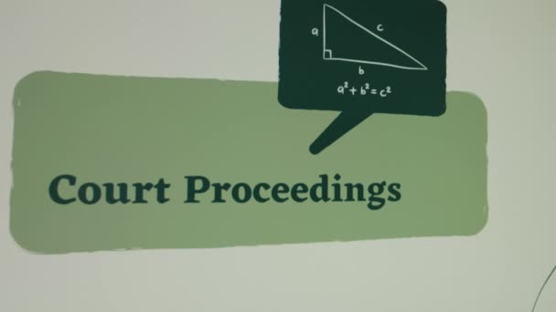 Juridische Procedures Inschrijving Groene Achtergrond Grafische Presentatie Met Een Getekende — Stockvideo