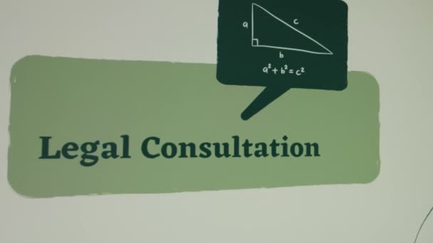 关于绿色背景的法律咨询注册 带有哲学家图解的图形化演示 法律概念 — 图库视频影像