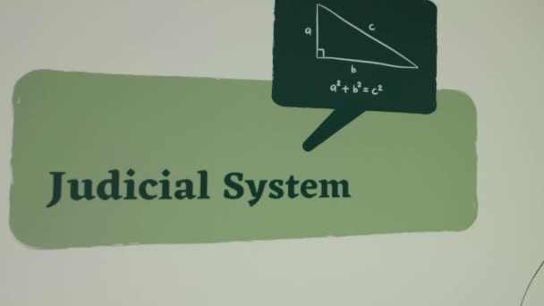 Inschrift Des Justizsystems Auf Grünem Hintergrund Grafische Darstellung Mit Einer — Stockvideo