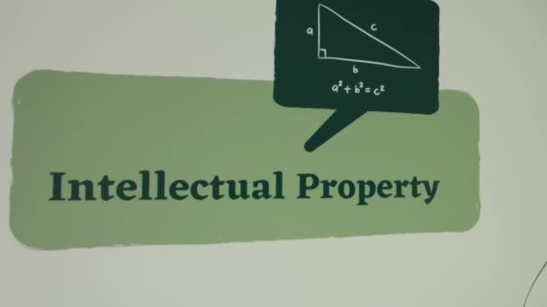 Intellectuele Eigendom Inscriptie Groene Achtergrond Grafische Presentatie Met Een Geïllustreerde — Stockvideo
