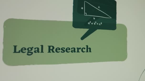 Napis Legal Research Zielonym Tle Graficzna Prezentacja Ilustrowanym Myślącym Człowiekiem — Wideo stockowe