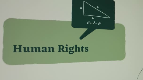 Menschenrechtsinschrift Auf Grünem Hintergrund Grafische Präsentation Mit Einer Bebilderten Nachdenklichen — Stockvideo