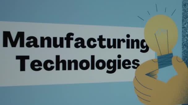 Manufacturing Technologies Beschriftung Rahmen Auf Blauem Hintergrund Grafische Darstellung Mit — Stockvideo