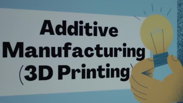 Additive Manufacturing Printing Inscriptie Frame Blauwe Achtergrond Grafische Presentatie Met — Stockvideo