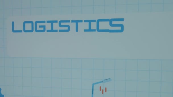 Logistik Och Distribution Inskription Blå Matematik Blad Bakgrund Grafisk Presentation — Stockvideo