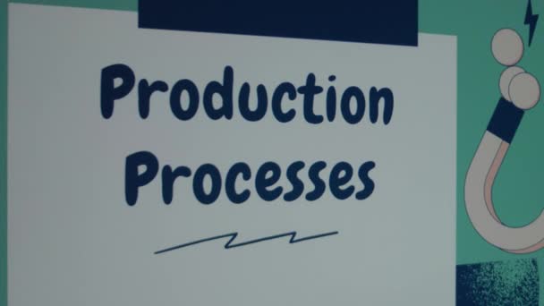 Procesy Produkcyjne Napis Białej Ramce Graficzna Prezentacja Ilustrowanym Magnesem Przyciągającym — Wideo stockowe