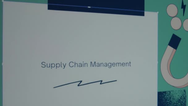 Supply Chain Management Inskription Vit Ram Grafisk Presentation Med Illustrerad — Stockvideo
