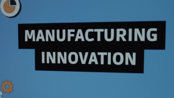 Manufacturing Innovation Inschrift Schwarzem Rahmen Grafische Präsentation Mit Animationen Der — Stockvideo