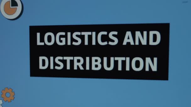 Beschriftung Logistik Und Distribution Schwarzem Rahmen Grafische Darstellung Mit Animierten — Stockvideo