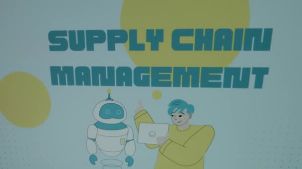 Zásobovací Řetězec Management Nápis Modrém Pozadí Velkými Žlutými Tečkami Grafická — Stock video