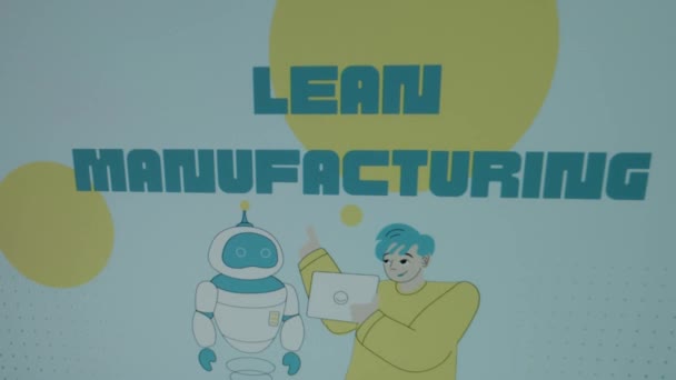 Lean Manufacturing Inskripsjon Blå Bakgrunn Med Store Gule Prikker Grafisk – stockvideo