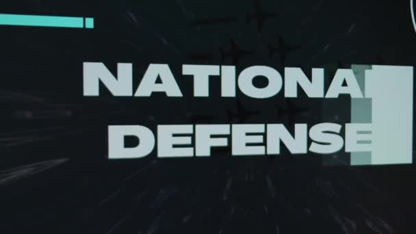 Nationale Defensie Inscriptie Zwarte Achtergrond Met Sterren Verdwijnen Met Hoge — Stockvideo