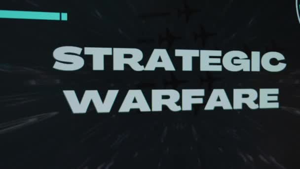 Strategic Warfare Inscription Black Background Stars Disappearing High Speed Graphic — Stock Video