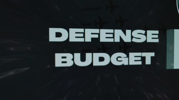Védelmi Költségvetés Felirat Fekete Háttér Grafikus Bemutatása Nagy Sebességű Repülés — Stock videók
