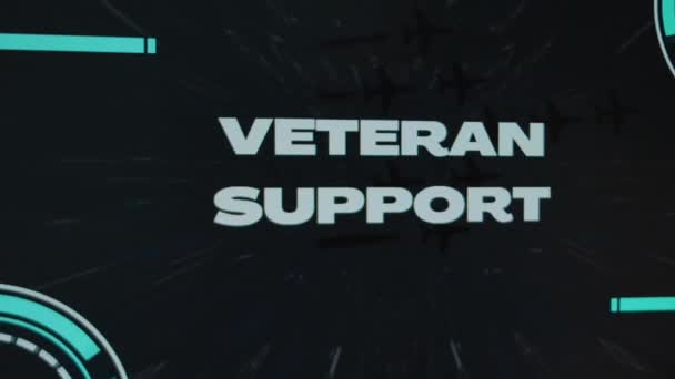 Veteran Support Inschrift Auf Schwarzem Hintergrund Grafische Darstellung Von Hochgeschwindigkeitsflügen — Stockvideo