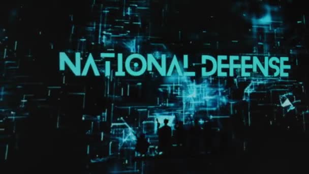 Nationale Defensie Inscriptie Zwarte Achtergrond Met Hologrammen Grafische Presentatie Met — Stockvideo