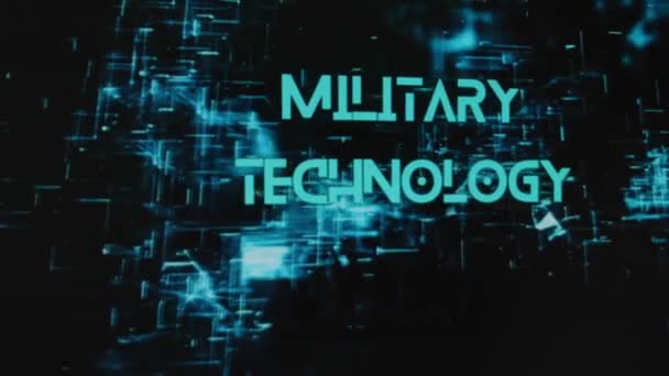 Hologramlı Siyah Arkaplan Üzerine Askeri Teknoloji Yazıtları Silahlı Askerlerin Siluetlerini — Stok video