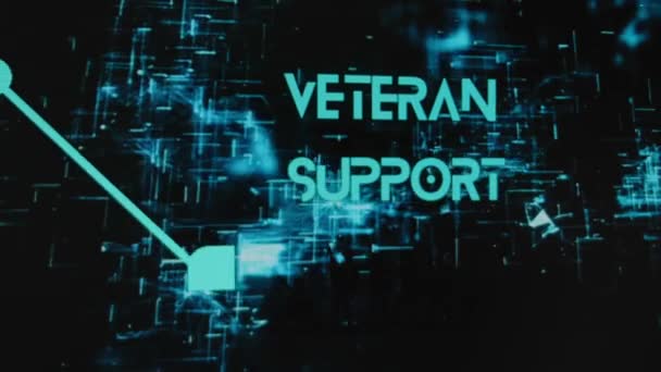 Siyah Arkaplan Üzerine Neon Hologramlı Gazi Destek Yazıtları Silahlı Askeri — Stok video