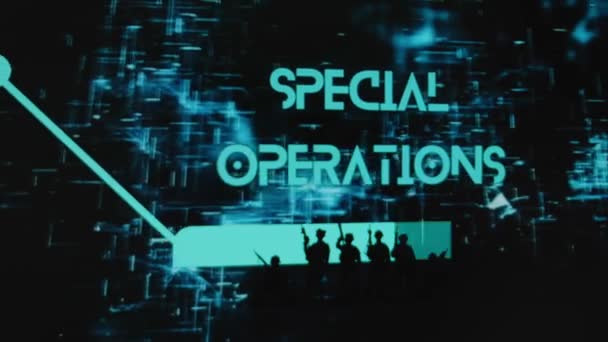 Inscrição Operações Especiais Fundo Preto Com Hologramas Néon Apresentação Gráfica — Vídeo de Stock