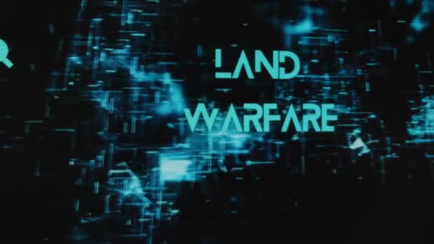 Land Krigföring Inskription Svart Bakgrund Med Neon Hologram Grafisk Presentation — Stockvideo
