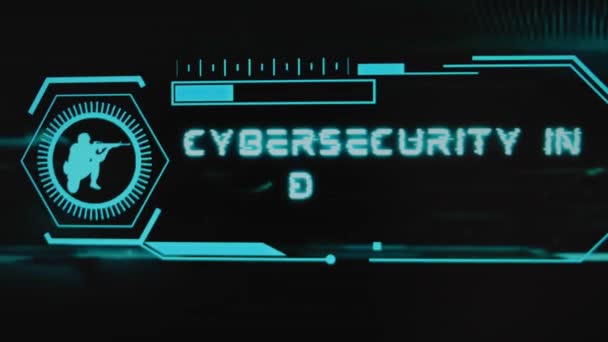 Kiberbiztonság Védelmi Minisztériumban Fekete Háttérrel Grafikus Bemutató Neonérzékelőkkel Méretarányos Jelképes — Stock videók