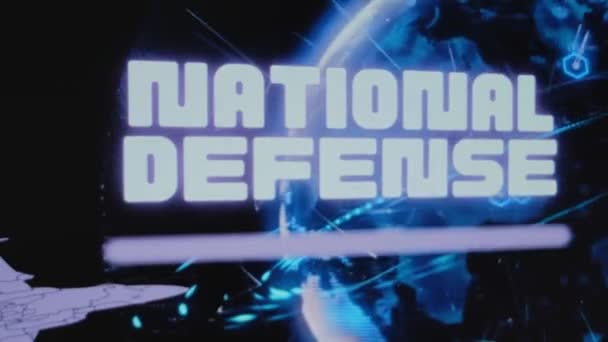 Inscripción Defensa Nacional Fondo Del Holograma Rotatorio Del Planeta Tierra — Vídeo de stock