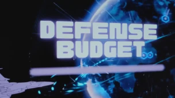 Defense Budget Inscription Background Rotating Digital Earth Hologram Graphic Presentation — Stock Video