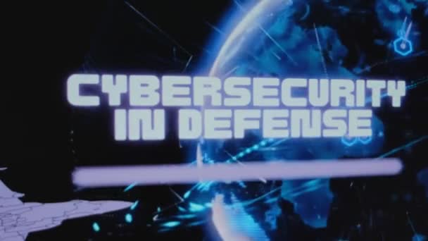 Ciberseguridad Defensa Inscripción Fondo Del Holograma Rotatorio Tierra Digital Presentación — Vídeo de stock
