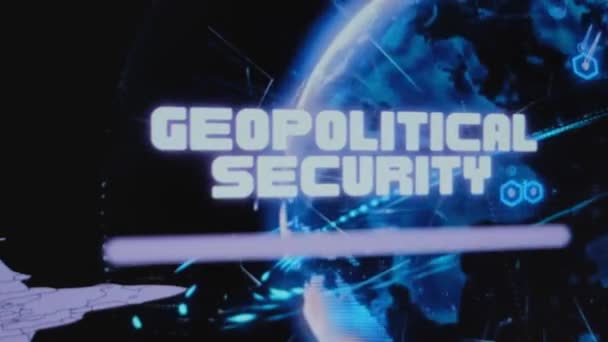 Inskrypcja Bezpieczeństwa Geopolitycznego Tle Obracającego Się Hologramu Ziemi Cyfrowej Graficzna — Wideo stockowe