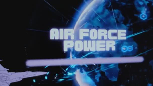 Napis Air Force Power Tle Obracającego Się Hologramu Digital Earth — Wideo stockowe