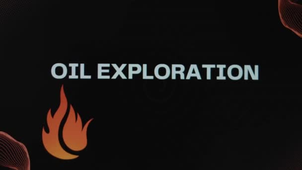 黑色背景上的石油勘探题词 图形演示与火的符号 石油和天然气概念 — 图库视频影像