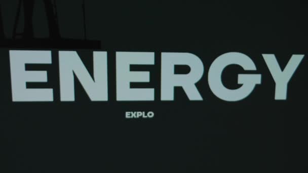 Energy Exploration Inscription Black Background Graphic Presentation Oil Platform Symbol — Stock Video