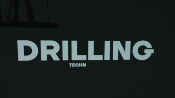 Drilling Technologies Inscription Black Background Graphic Presentation Oil Platform Symbol — Stock Video