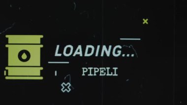 Boru Hattı Altyapısı Eski film efektli siyah arkaplan üzerine yazı yüklüyor. Petrol varili sembollü grafiksel sunum. Petrol ve Gaz kavramı.