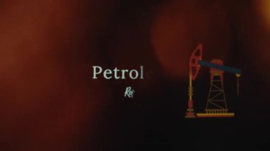 Soyut yangın arka planındaki Petrol Rafineri yazısını. Petrol platformu sembolünün grafiksel sunumu. Petrol ve Gaz kavramı.