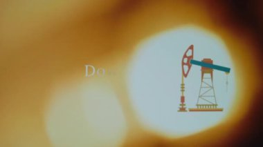 Aşağı yöndeki operasyonlarda soyut yangın arka planında yazılar var. Petrol ve gaz platformu sembolünün grafiksel sunumu. Petrol ve Gaz kavramı.