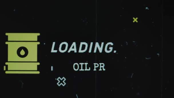 オイル価格トレンド 古いフィルム効果で黒い背景に碑文を読み込む 石油バレルシンボルによるグラフィックプレゼンテーション ガスコンセプト — ストック動画