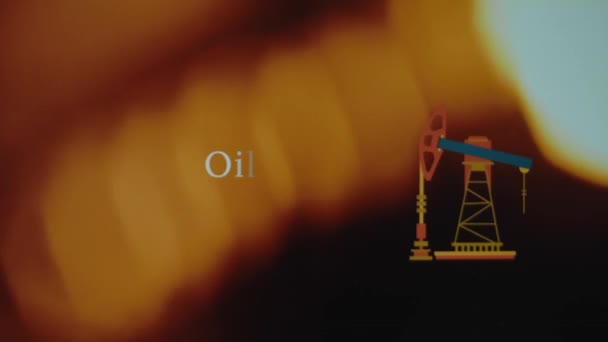 石油とガスは抽象的な火炎の背景に碑文を保管しています オイルプラットフォームシンボルのグラフィックプレゼンテーション ガスコンセプト — ストック動画