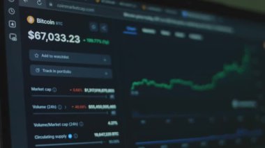 Bitcoin fiyatı ve grafik bilgisayar ekranında. Kripto para ve finansal piyasa değerleri. Değişim konsepti