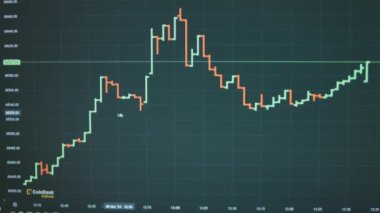 Bilgisayar ekranında parmaklık olan bitcoin fiyat grafiği. Kripto para ve finansal piyasa değerleri. Değişim konsepti